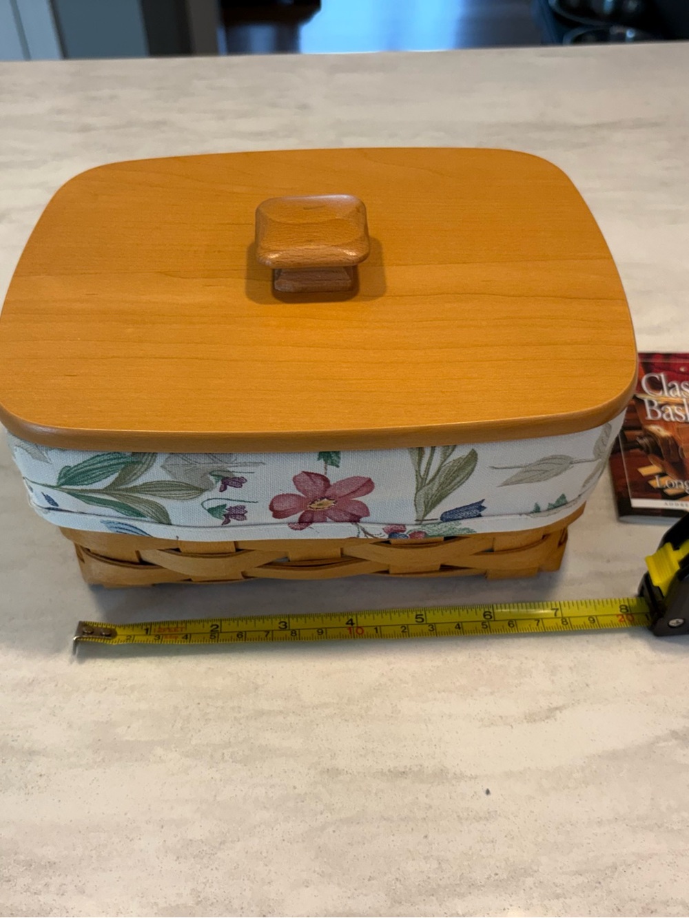 Longaberger Address Basket with Wooden Lid, protector, and Floral Liner